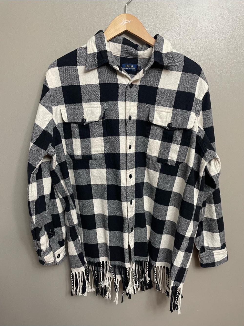 Polo Ralph Lauren Plaid Check Fringe Shirt Jacket size XL farm western
